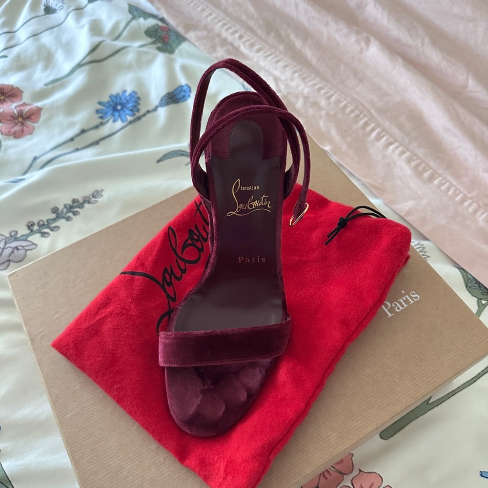 Christian Louboutin Wine Velvet Ankle-Strap Sandal